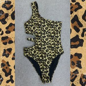 NWT - Charlotte Russe Refuge Swim Cheetah One-Shoulder Side Cut-Out One Piece